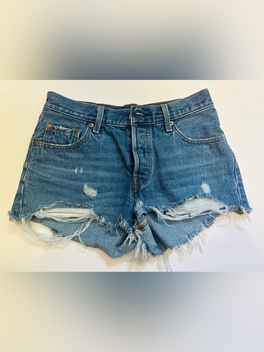 Levi's Distressed Blue Denim Cutoff Shorts